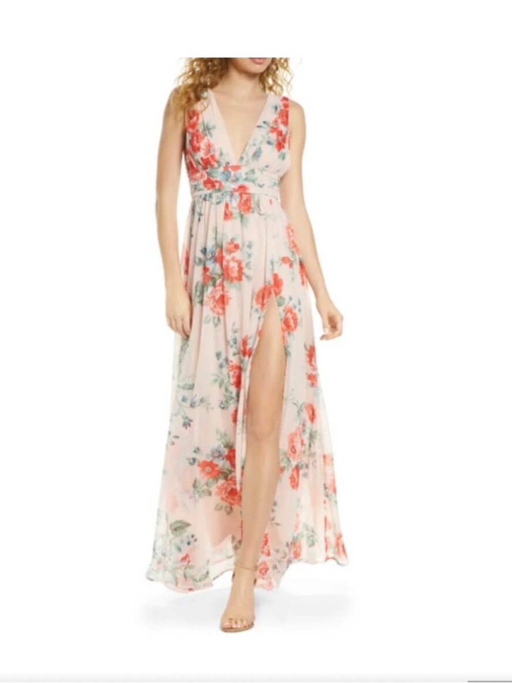 Lulu's Floral Maxi Dress - Pink and Green